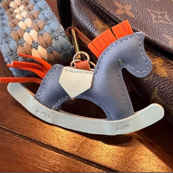 NEW Rocking Horse Pony Bag Charm/ Keychain Leather Blue Orange Cute - Picture 1 of 4